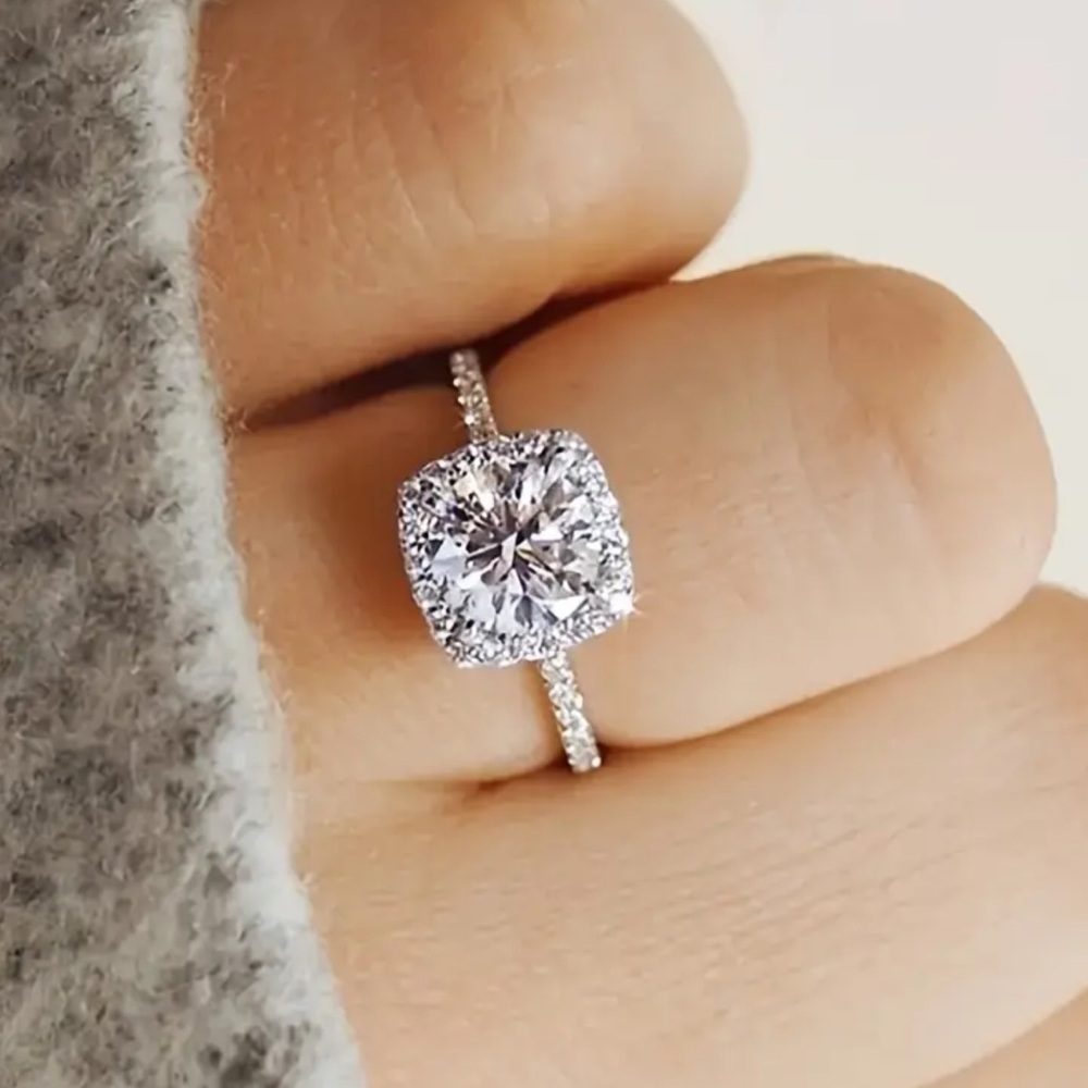 Cubic Zirconia Engagement Ring, Square Princess Engagement Ring